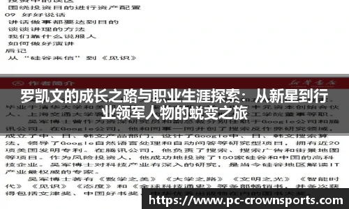 罗凯文的成长之路与职业生涯探索：从新星到行业领军人物的蜕变之旅
